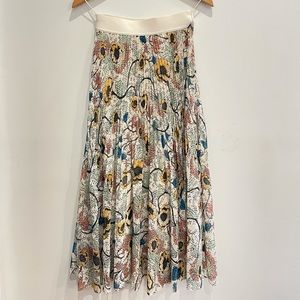 Printed, pleated chiffon maxi skirt